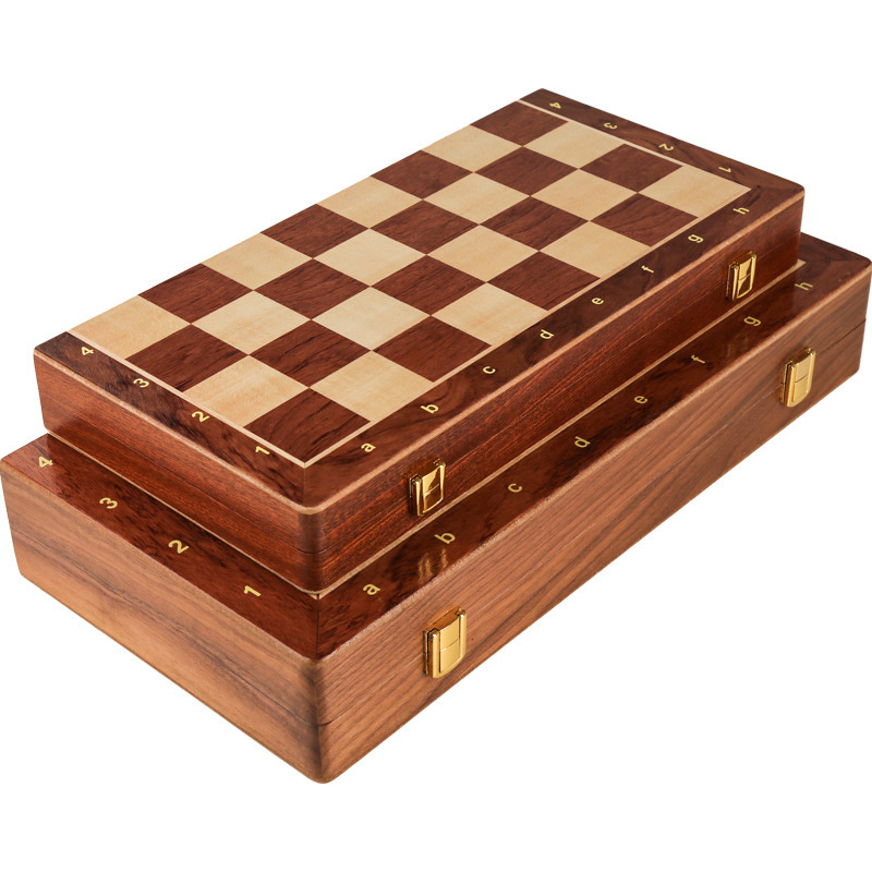 Chess Solid Wood Set Large Children's Wooden Folding Chessboard - Image 2