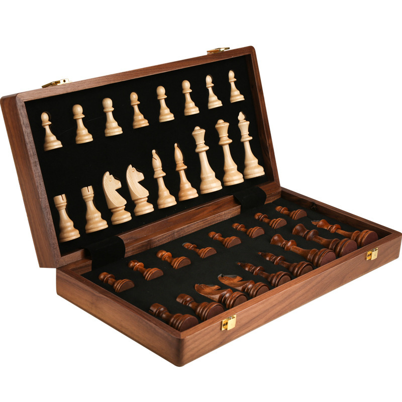 Chess Solid Wood Set Large Children's Wooden Folding Chessboard - Image 5