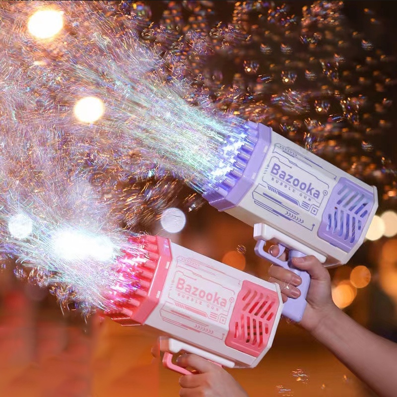 Bubble Gun Rocket 69 Holes Soap Bubbles Machine Gun Shape Automatic Blower With Light Toys For Kids Pomperos - Image 2
