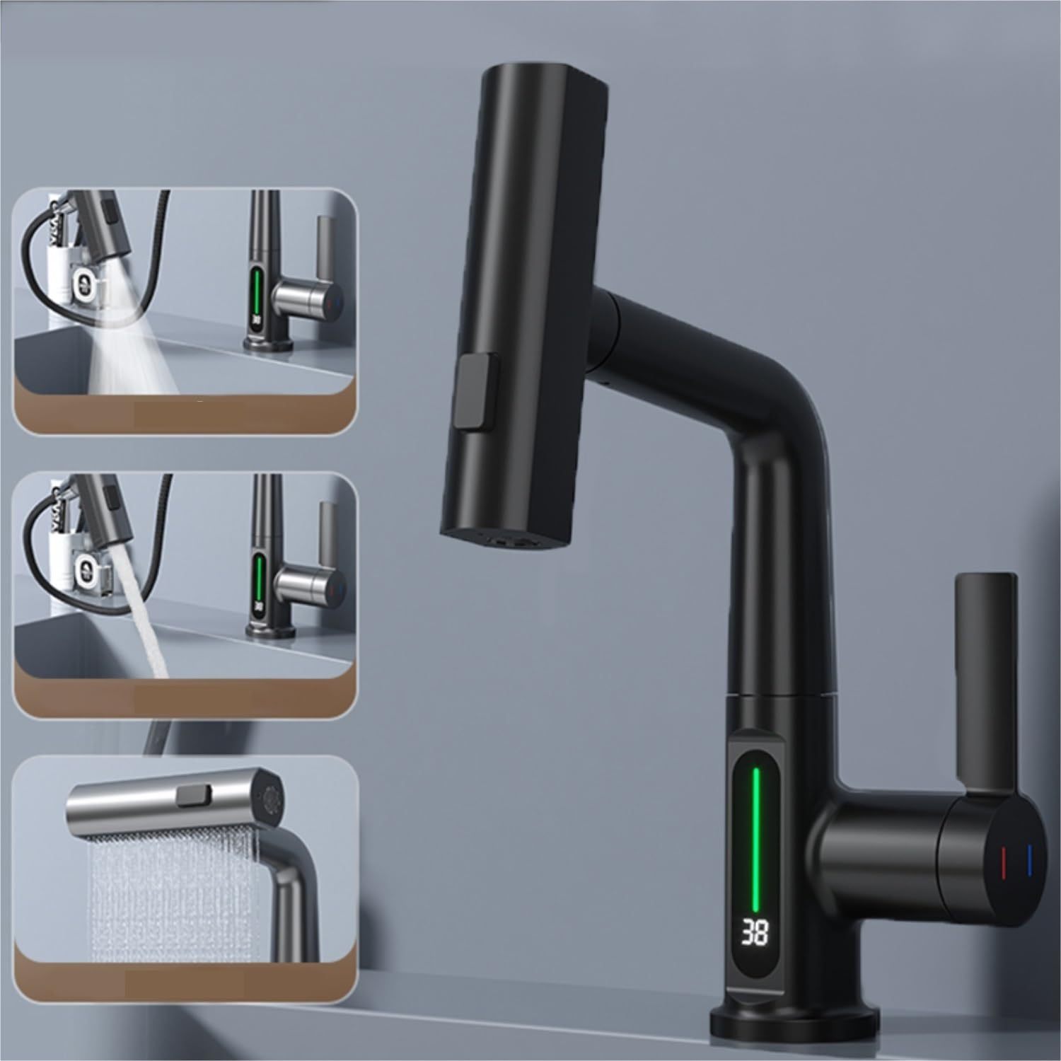 Intelligent Digital Display Faucet Pull-out Basin Faucet Temperature Digital Display Rotation - Image 2