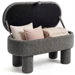 Gray 42 Inch Corduroy Storage Bench, Plush Foam Cushion & Hidden Compartment, 400LBS Seat Weight Capacity