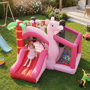 Inflatable Bounce House with Ball Pool, Basketball Hoop, Jumping Bouncy Castle with Blower for Indoor Outdoor, Pink