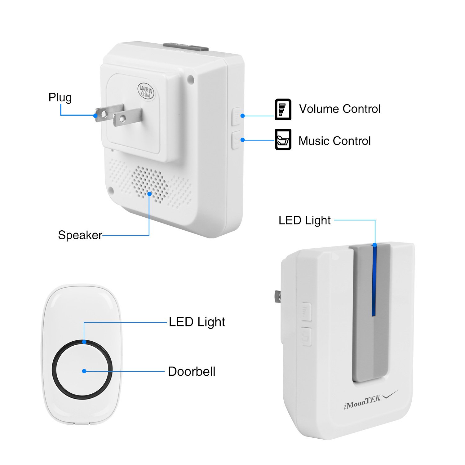 0fc91b6d-14dd-4588-af59-fe685a748eb4.jpg Wireless Doorbells Rings 1 Thousand FT Operating Range IP44 Waterproof Door Chime With 1 Plug Receiver Chimes 52 Melodies LED Indicator Bells For Office Apartment House - Image 3