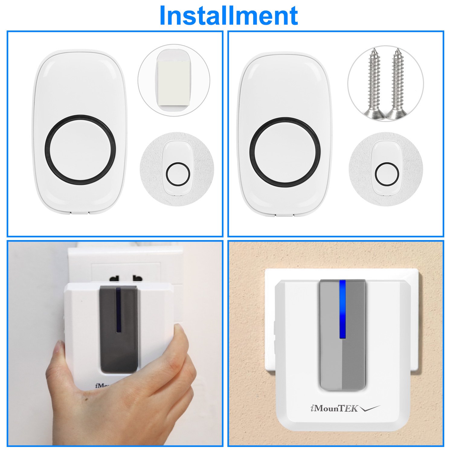 18697562-31ec-49c8-8566-f06c5ce640e6.jpg Wireless Doorbells Rings 1 Thousand FT Operating Range IP44 Waterproof Door Chime With 1 Plug Receiver Chimes 52 Melodies LED Indicator Bells For Office Apartment House - Image 2