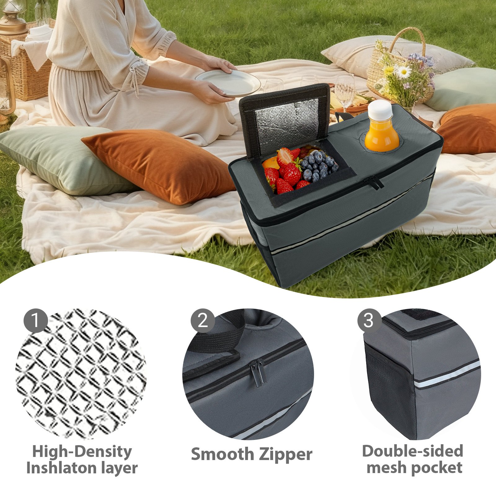 1af637ec-1f6f-486b-b71b-8ed8e594f820.jpg 3- In- 1 Folding Wagon With Bench Seat - Patent Protection Includes 1 Ice Pack 500lbs Capacity 9 X4 Beach Tires For Camping & Beach Gray - Image 2