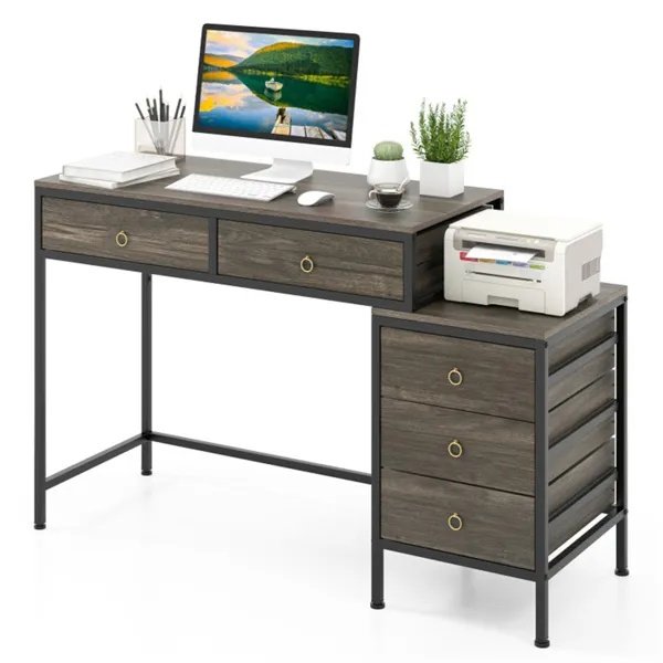 1dc8e48f-d599-45fe-bb72-0e55066c0212.jpg Home Office Dual Desktop Desk With 5 Storage Drawers, Powder-Coated Metal Frame Engineered Wood - Image 4