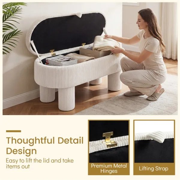 2421efbd-8f89-47ae-9589-390e53c32deb.jpg Beige 42 Inch Corduroy Storage Bench, Plush Foam Cushion & Hidden Compartment, 400LBS Seat Weight Capacity - Image 4