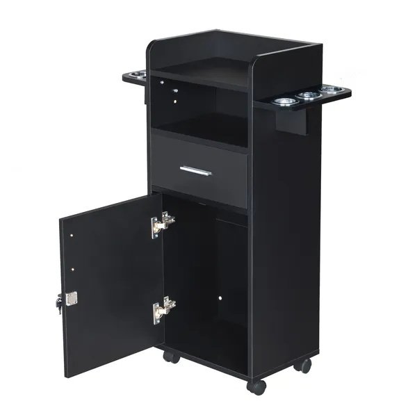 3cdca38a-0776-4136-a3dd-7e312fa89cdb.jpg Beauty Salon Trolley Cart, Salon Cabinet With 360' Wheels, 6 Tool Holders, 1 Drawer, Salon Station Rolling Cart - Image 5