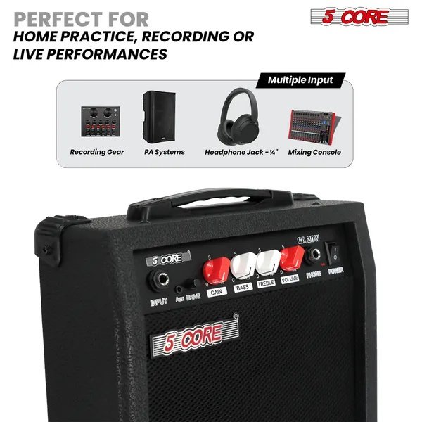 4ffd561a-f96c-4a76-a79e-11d0032b467e.jpg 5 Core Guitar Amp 20W Electric Portable Mini Amplifier W Built In 6.5" Speaker Aux Headphone Jack - Image 5
