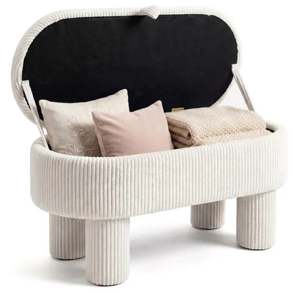 50e57943-8c31-4e37-a01b-b71b24fe9c75.jpg Beige 42 Inch Corduroy Storage Bench, Plush Foam Cushion & Hidden Compartment, 400LBS Seat Weight Capacity