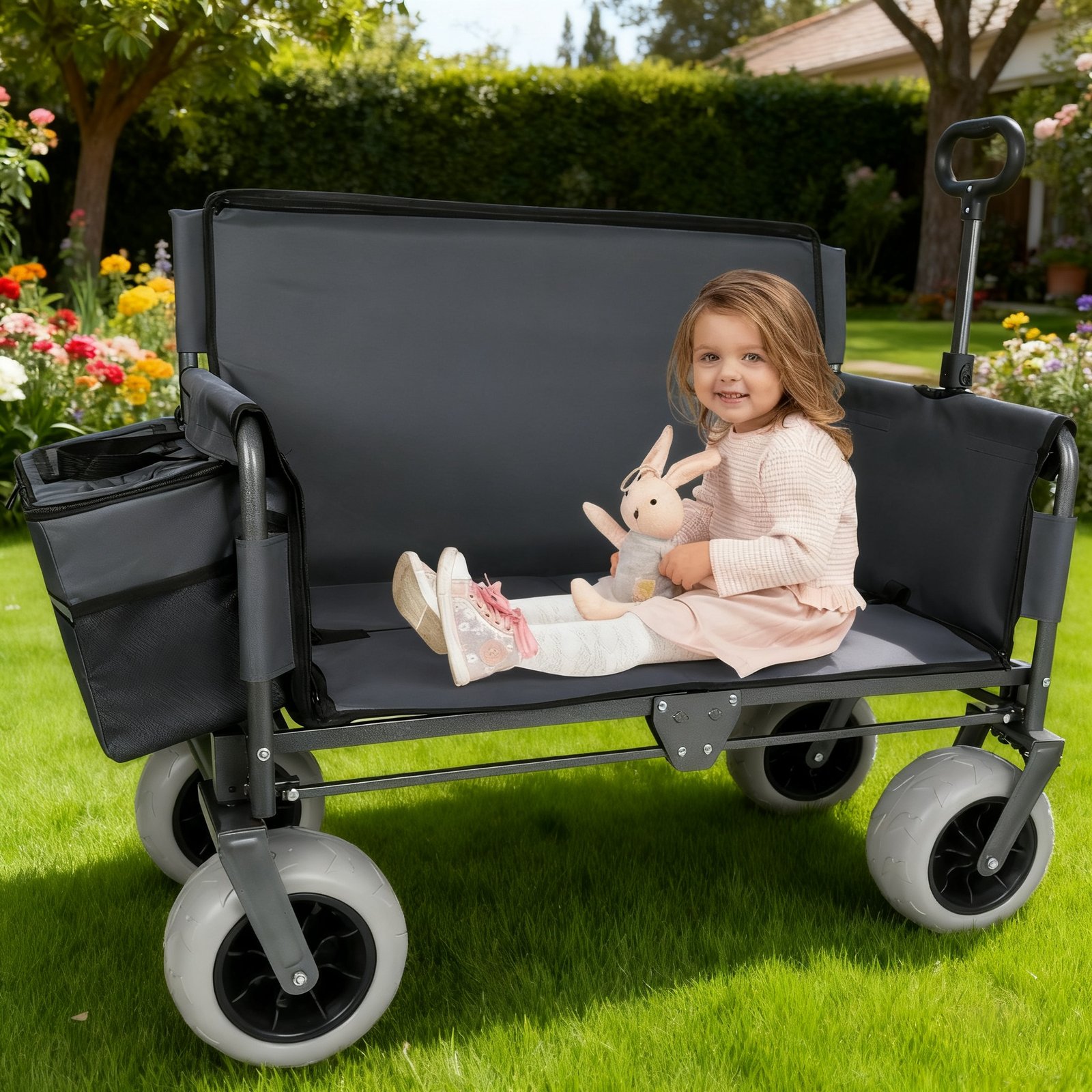 5aa2d98f-655c-416c-bbd0-7e7dc5baa96b.jpg 3- In- 1 Folding Wagon With Bench Seat - Patent Protection Includes 1 Ice Pack 500lbs Capacity 9 X4 Beach Tires For Camping & Beach Gray - Image 5