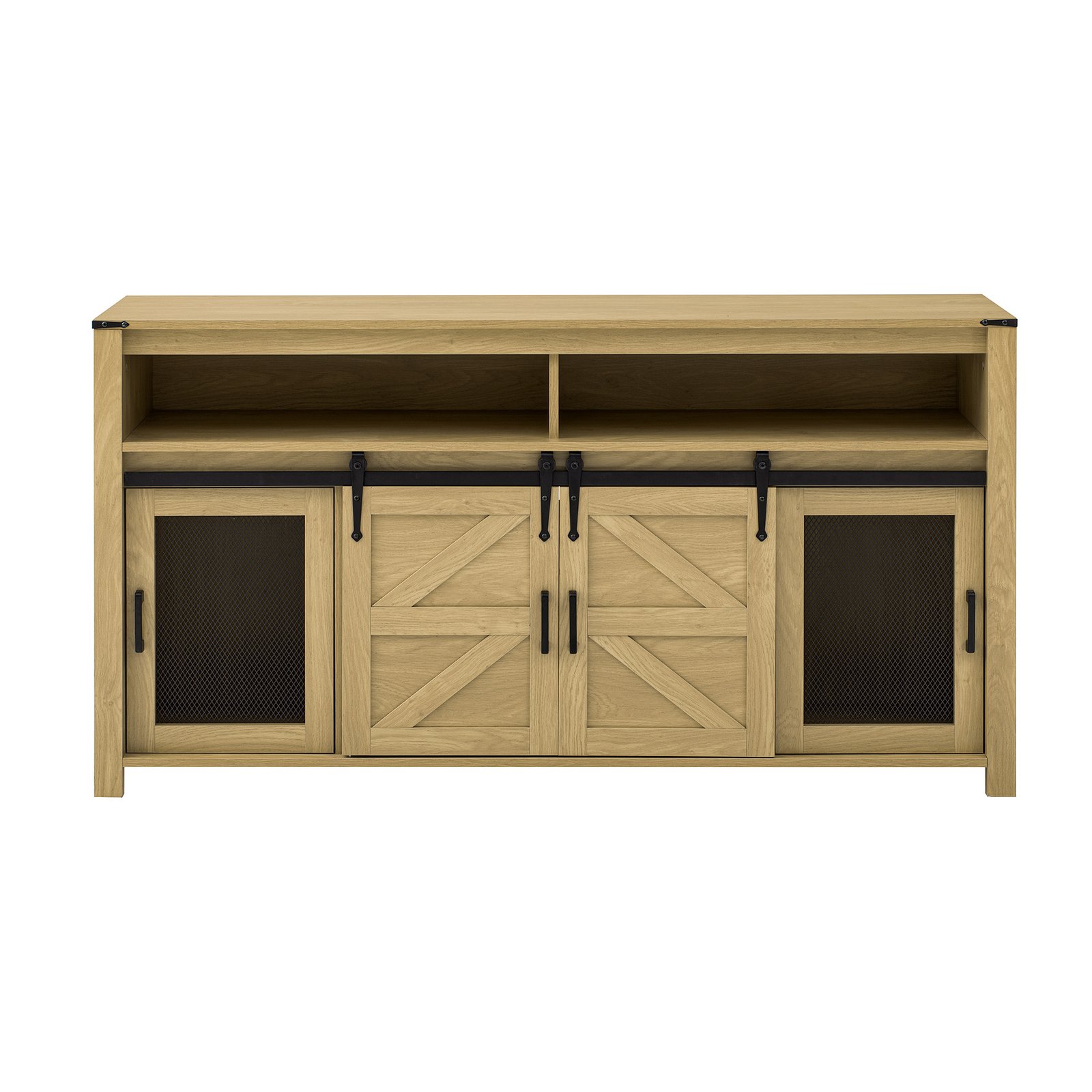 657fe2ff-45fc-4833-97a5-5d8cd8b2e421.jpg U-STYLE 59.3 Sideboard With Sliding Barn Door And Mesh Panels Farmhouse Buffet With Open Storage Suitable For Living Room Hallway Balcony Kitchen Office - Image 5