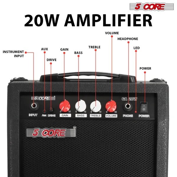 6ec8cf2c-f2b7-4cf0-9584-06b7496796a9.jpg 5 Core Guitar Amp 20W Electric Portable Mini Amplifier W Built In 6.5" Speaker Aux Headphone Jack - Image 3