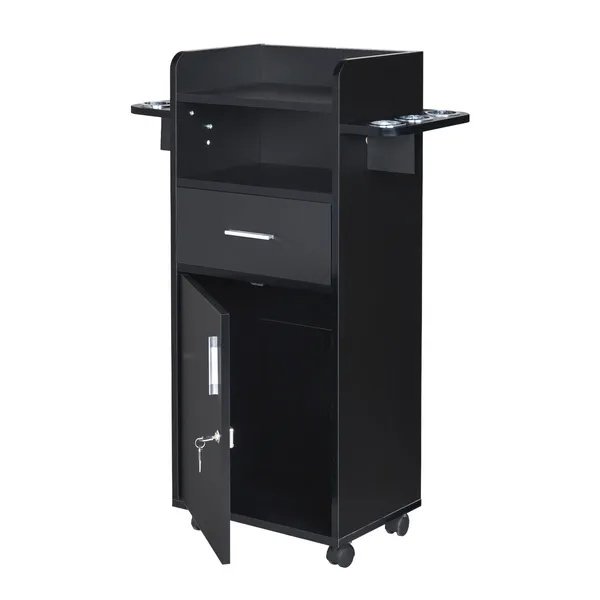 733d19d8-754c-4cbc-8829-dfd2738f6bb7.jpg Beauty Salon Trolley Cart, Salon Cabinet With 360' Wheels, 6 Tool Holders, 1 Drawer, Salon Station Rolling Cart - Image 3