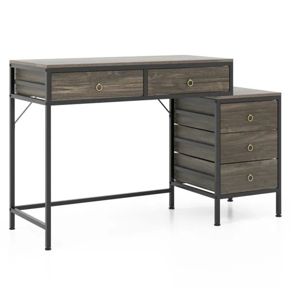 8fc6a1f5-79d2-4e63-826b-4e15bbde9c63.jpg Home Office Dual Desktop Desk With 5 Storage Drawers, Powder-Coated Metal Frame Engineered Wood - Image 5