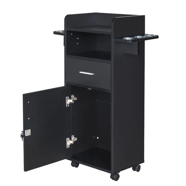 97371bc5-1b98-4bd4-81b5-492f077f60c2.jpg Beauty Salon Trolley Cart, Salon Cabinet With 360' Wheels, 6 Tool Holders, 1 Drawer, Salon Station Rolling Cart - Image 4