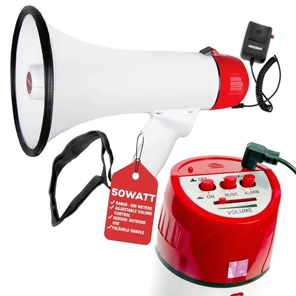 a7267d94-a045-45b5-a4bd-4041bcfbfd27.jpg 5 Core Megaphone 50W Bull Horn PA Speaker W 300M Range Loud Siren Voice Amplifier Portable