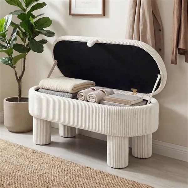 ad3c70c5-d5e7-453f-9c45-df858625c368.jpg Beige 42 Inch Corduroy Storage Bench, Plush Foam Cushion & Hidden Compartment, 400LBS Seat Weight Capacity - Image 5