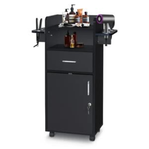 Beauty Salon Trolley Cart, Salon Cabinet With 360' Wheels, 6 Tool Holders, 1 Drawer, Salon Station Rolling Cart