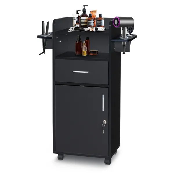 b5b65bb9-8ef9-4d69-9493-d1f344ac22d3.jpg Beauty Salon Trolley Cart, Salon Cabinet With 360' Wheels, 6 Tool Holders, 1 Drawer, Salon Station Rolling Cart