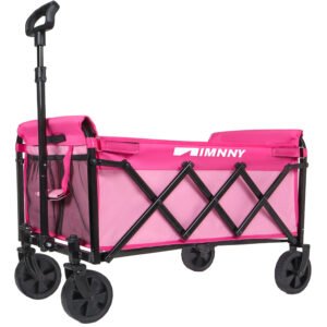 Collapsible Wagon With Wheels Lightweight Utility Camping Wagons Carts Foldable With 360lbs Weight Capacity Carts With Cup Holders For Garden Sports Grocery Shopping