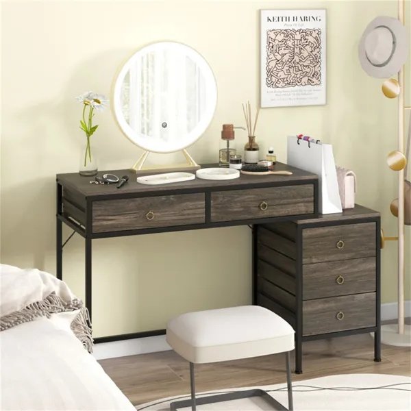 d5bc2175-6f9d-41bb-85c2-0f7f66d6b934.jpg Home Office Dual Desktop Desk With 5 Storage Drawers, Powder-Coated Metal Frame Engineered Wood - Image 3