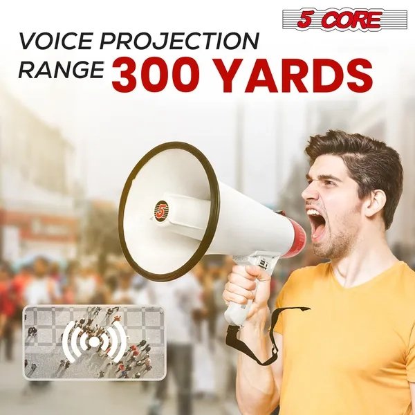 e4238ec2-212b-44d3-b1ac-3d7d2a41180a.jpg 5 Core Megaphone 50W Bull Horn PA Speaker W 300M Range Loud Siren Voice Amplifier Portable - Image 3