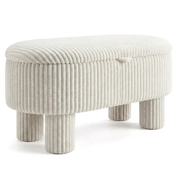 e6307fe5-c13f-4017-a190-326fb3a354ba.jpg Beige 42 Inch Corduroy Storage Bench, Plush Foam Cushion & Hidden Compartment, 400LBS Seat Weight Capacity - Image 2