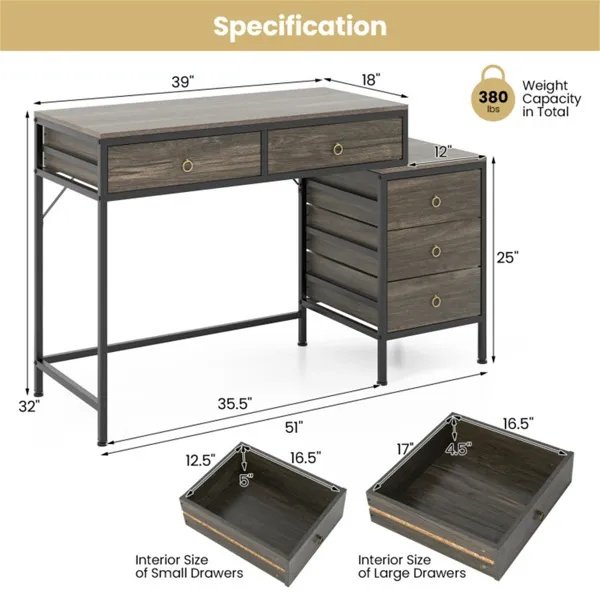 f57df5e5-f881-4192-b11a-a3df1ff34f23.jpg Home Office Dual Desktop Desk With 5 Storage Drawers, Powder-Coated Metal Frame Engineered Wood - Image 2